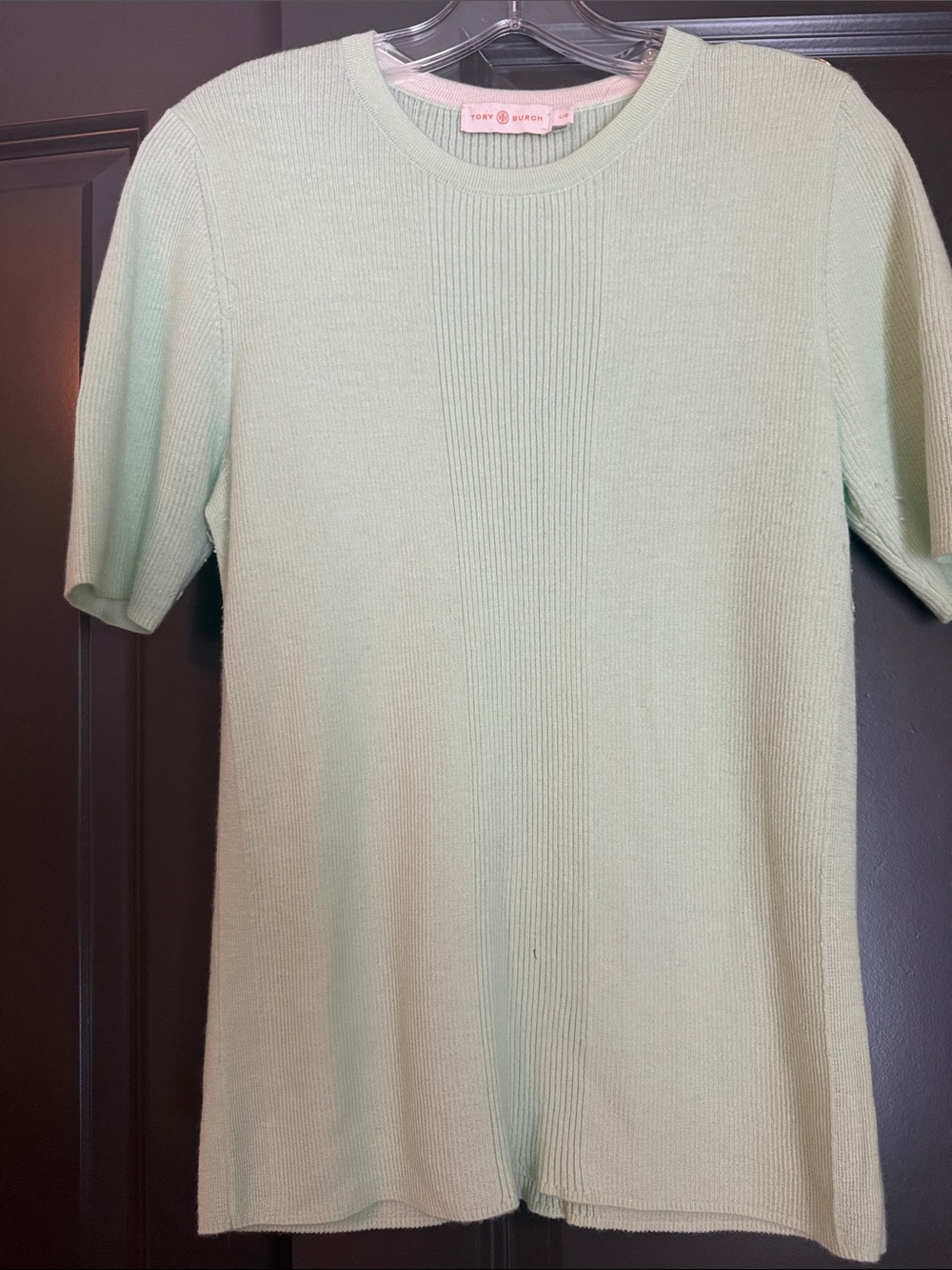 Tory Burch Pastel Mint Short-Sleeve Crew Sweater